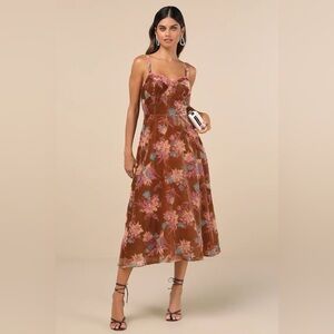 Floral Brown Midi Dress